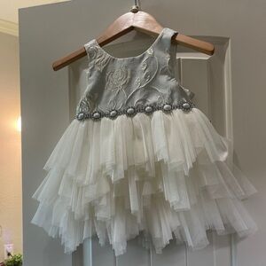 Chic White and Silver Tulle Dress
